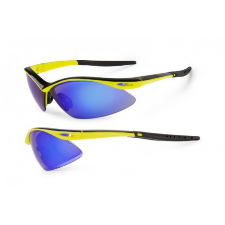 Okulary ACCENT SHADOW żółte fluo-czarne, soczewki niebieskie lustrzane (bez dodatkowych szkieł)