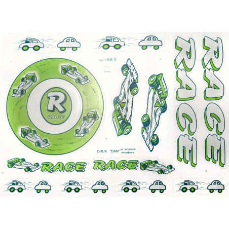 Naklejki KR5 - RACE samochody srebrno-zielona