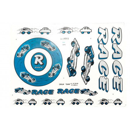 Naklejki KR5 - RACE samochody srebrno-niebieska