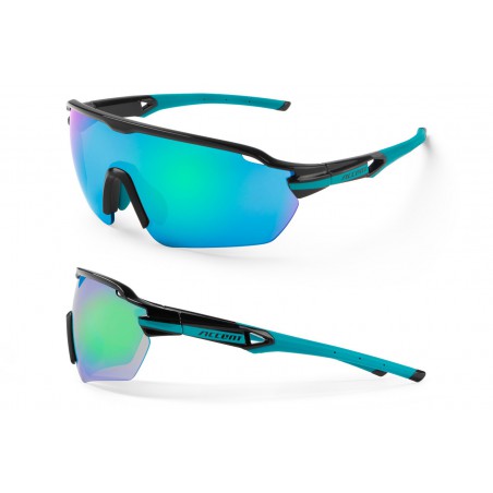 Okulary ACCENT Reflex czarno-turkusowe soczewki PC: niebiesko-zielone lustrzane, przezroczyste