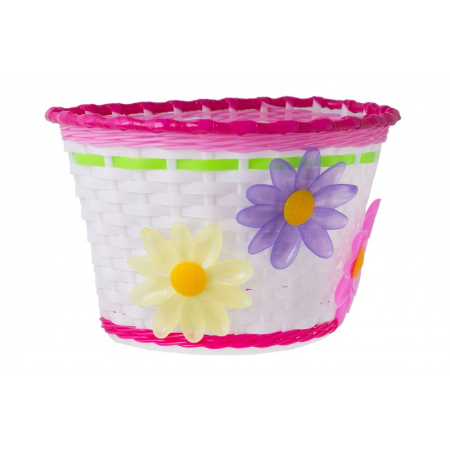 Koszyk na kierownicę dziecięcy plast. różowo-biało-zielony z kwiatkami BS10-007