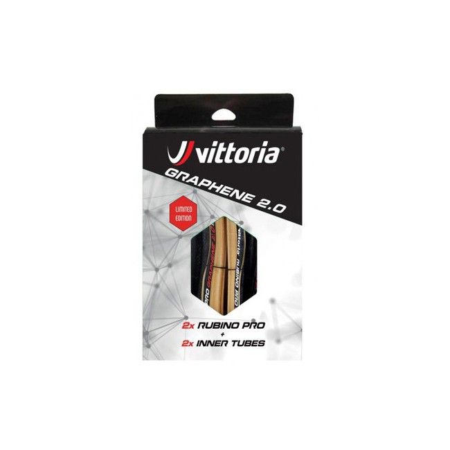 Zestaw opona 700x25C VITTORIA Rubino PRO G2.0 zwijana beżowo-czarna + dętki 700x25/28C Presta 48mm RVC