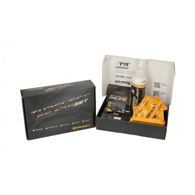 Zestaw do obręczy Tubeless 29mm Continental mleczko 240ml, opaska 5m, 2x zawór 40mm, 3x łyżki, 3x tkanina montaż.