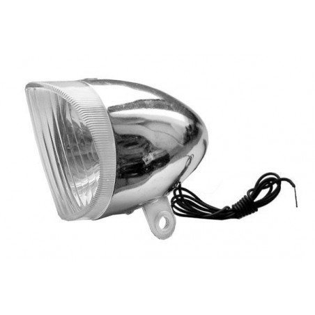 Lampa przednia /dynamo/ na widelec RETRO plast. srebrna ODP004