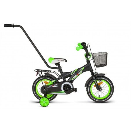 Rower 12 MEXLLER BMX czarno-zielony mat + koszyk