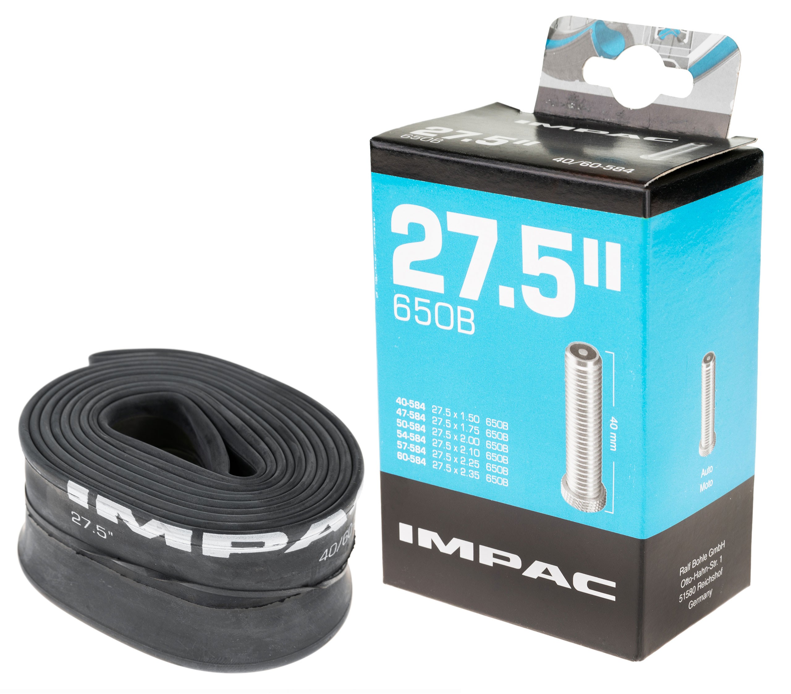 2 Chambres à Air IMPAC 29 Pouces (28") Pour VTT - Valve Schrader 40 Mm, Largeur 1.5-2.35, Butyl Noir