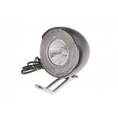 Lampa przednia /dynamo/ na widelec 1-LED-1W z wyłącznikiem i odblaskiem od 6V/2,4W do 6V/3W