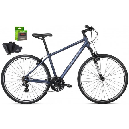 Rower DPJ 28 ROMET ORKAN M granatowo-srebrny 18" korba Cyclone stal.czarna opona 28 MTB 700x40C V-84 Rubena widelec tel.czarny