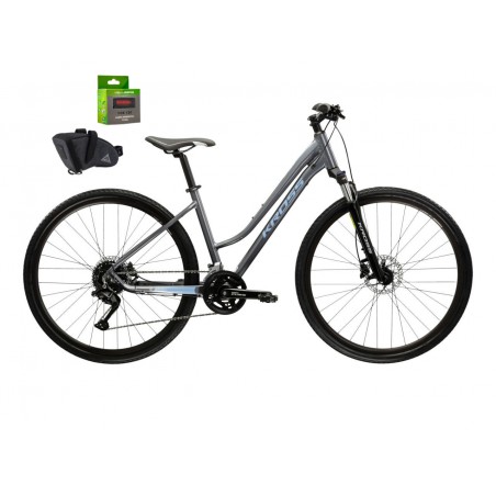 Rower 28 KROSS EVADO 5.0 D L szaro-niebieski połysk 19" GRATIS sakwa lampka