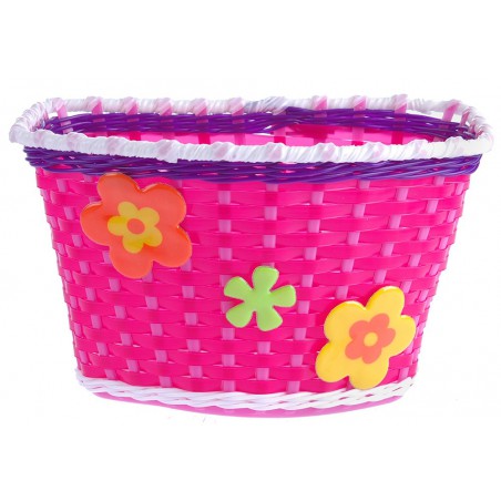 Koszyk na kierownicę dziecięcy plast. ciemno różowy kwiatki