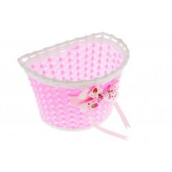 Koszyk na kierownicę dziecięcy plast. różowo-biały z kokardą