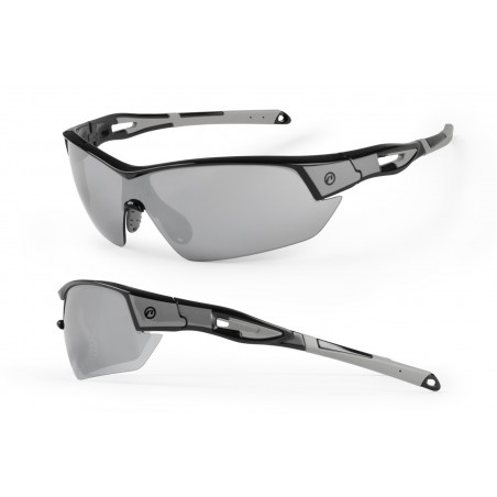 Okulary ACCENT Leopard czarno-szare, soczewki PC szare lustrzane + przezroczyste