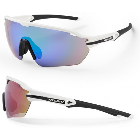 Okulary ACCENT Reflex biało-czarne, soczewki PC: niebiesko-zielone lustrzane, przezroczyste