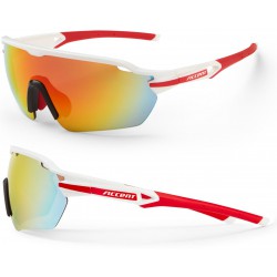 Okulary ACCENT Reflex biało-czerwone, soczewki PC: czerwone lustrzane, przezroczyste