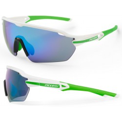 Okulary ACCENT Reflex biało-zielone, soczewki PC: niebiesko-zielone lustrzane, przezroczyste