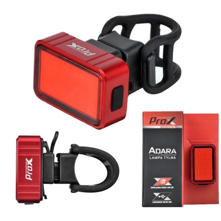 Lampa tylna /akumulator/ PROX ADARA COB LED 30lm USB alum. czerwona na sztycę