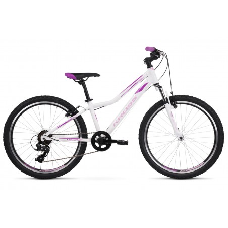 Rower 24 KROSS LEA JR 1.0 damskie biało-rózowo-fioletowy poł. 2020